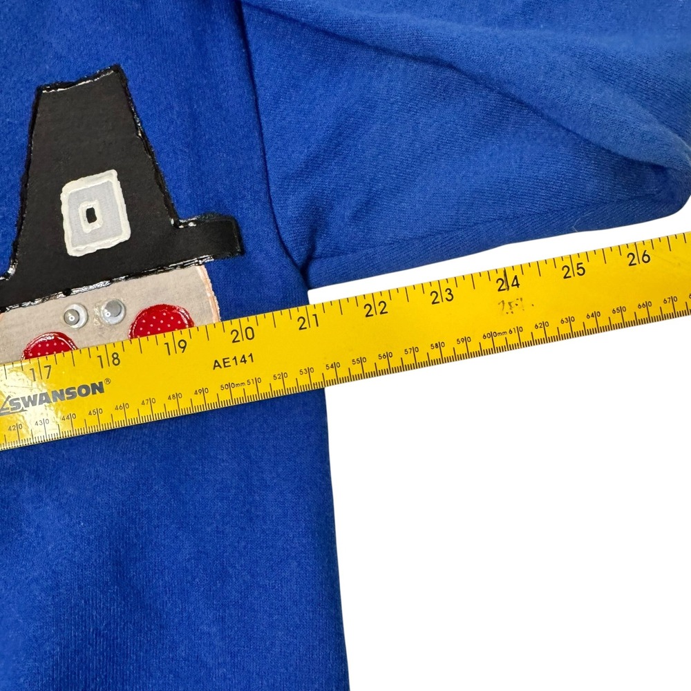 Vintage Thanksgiving Applique Sweatshirt Blue Womens Large USA Made 90s Jerzees - Picture 4 of 7